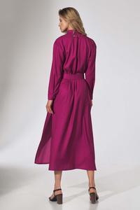 Fuchsia Button Closure Belted Midi Dress