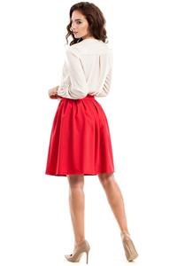 Red Pleated Knee Length Skirt