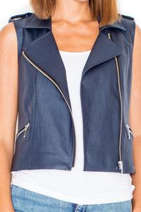 Blue Asymetrical Zip Closure Vest Blouse