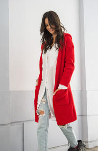 Red Long Cardigan without Hood