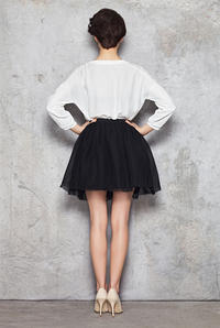 Black Sheer Gathered Short Skirt with Lining