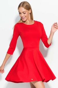 Red 3/4 Sleeves Flared Mini Dress