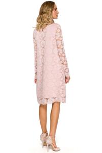 Pink Formal Trapezoid Dress With Lace