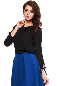 Black Cut Out Bow tie Blouse with Long Sleeves