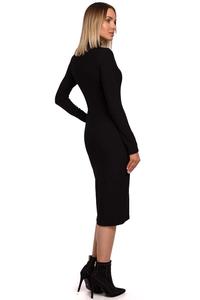 Fitted Midi Dress with Turtleneck (Black)