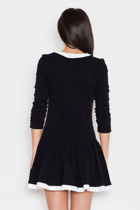 Black Long Sleeves Dress with White Contrasting Piping