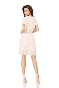 Beige Airy Dress with Frills Tied Stripe