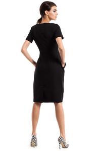 Black Wrinkled Slim Waist Knee Length Dress