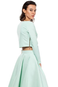 Mint Cropped Blouse with Bateau Neckline and Side Zipper