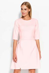 Pink Flared 3/4 Sleeves Knee Length Dress