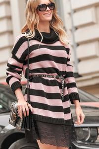 Long Striped Sweater with Lace
