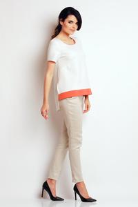 Ecru Classic Short Sleeves Blouse with Contrasting Pipping