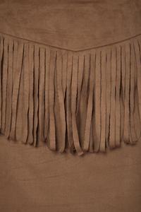 Camel Pencli Cut Mini Skirt with Fringes