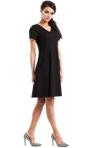 Black Flared Short Sleeves Dress with Front Pockets