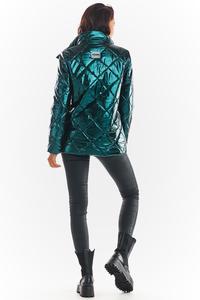 Green Shiny High Neck Fall Jacket