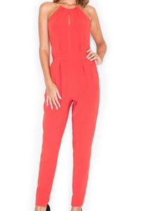 Red Elegant Chain Halterneck Long Legs Jumpsuit