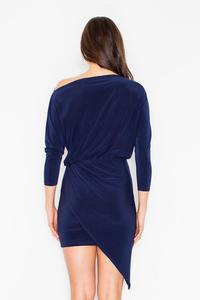 Dark Blue Asymetrical Mini Boat Neckline Dress