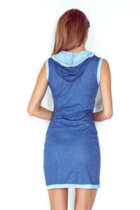 Blue Hooded Mini Dress