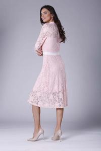 Pink Slim Waist Lace Dress