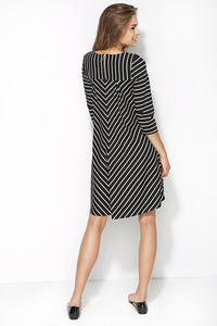 Black Patterned Striped Dress with Elbow Length Sleeves