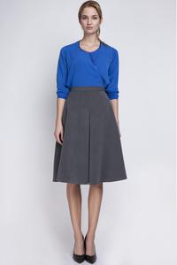 Dark Grey Retro Style Midi Lenght Skirt with Double Fold
