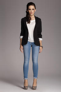 Contrast Sleeves Black Blazer with Twin Side Flap Pockets