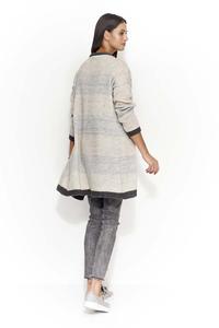 Graphite Gray Beige Long Striped Cardigan without a fastener