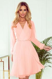Peach Pink Wrapped Front Pleated Dress