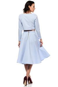 Light Blue Pleated Midi Skirt with Back Zipper Fastening