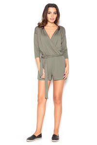 Olive Green Wrap Front Summer Jumpsuit