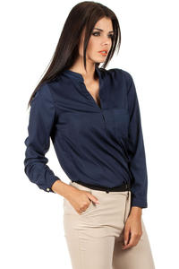 Navy Blue Medici Collar Silky Feel Shirt