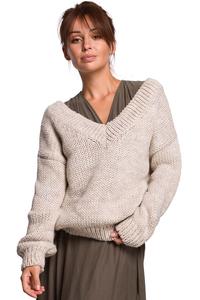 Classic Sweater with V-neck on the front and back - Beige