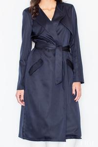 Dark Blue Elegant Trench Coat with Self Tie Belt