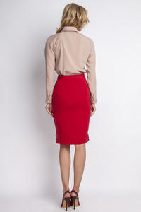 Red High Waist Knee Length Elegant Skirt