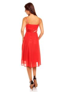 Red Spaghetti Straps Coctail Dress with A Flower