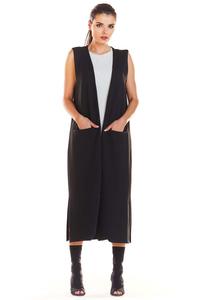 Black Long Knitted Vest with Pockets
