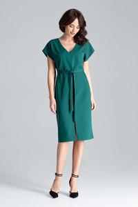 Green Belted V-Neck Dress