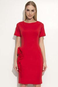 Red Bodycon Fit Dress with Decorative Frills