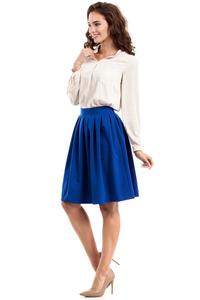 Blue Pleated Knee Length Skirt