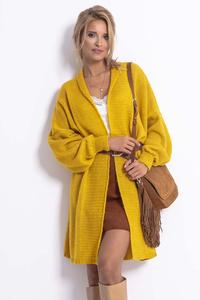 Long, unfastened women's sweater - Yellow