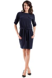 Dark Blue Casual Rolled-up Sleeves Mini Dress