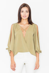 Olive Green Cut Out Sleeves Stylish Blouse