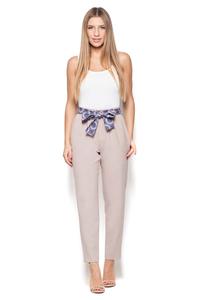 Beige Cigarette Pants with a Bow