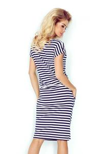 Navy Blue White Pencil Dress with Stripes