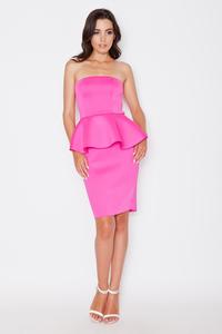 Pink Bandeau Neckline Peplum Waist Coctail Dress