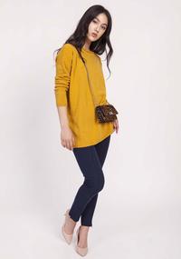 Mustard Loose Knit Blouse with Boat Neckline
