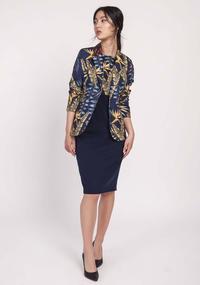Navy Blue Classic Jacket with Tropical Leaves
