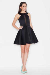 Black Flared Evening Transparent Front Panel Dress
