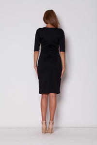 Elbow Sleeves Seam Shift Black Dress