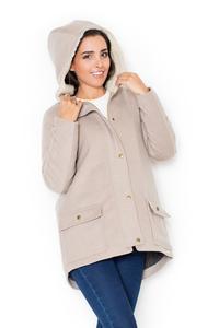 Beige Winter Hooded Snaps Closure Parka Jacket